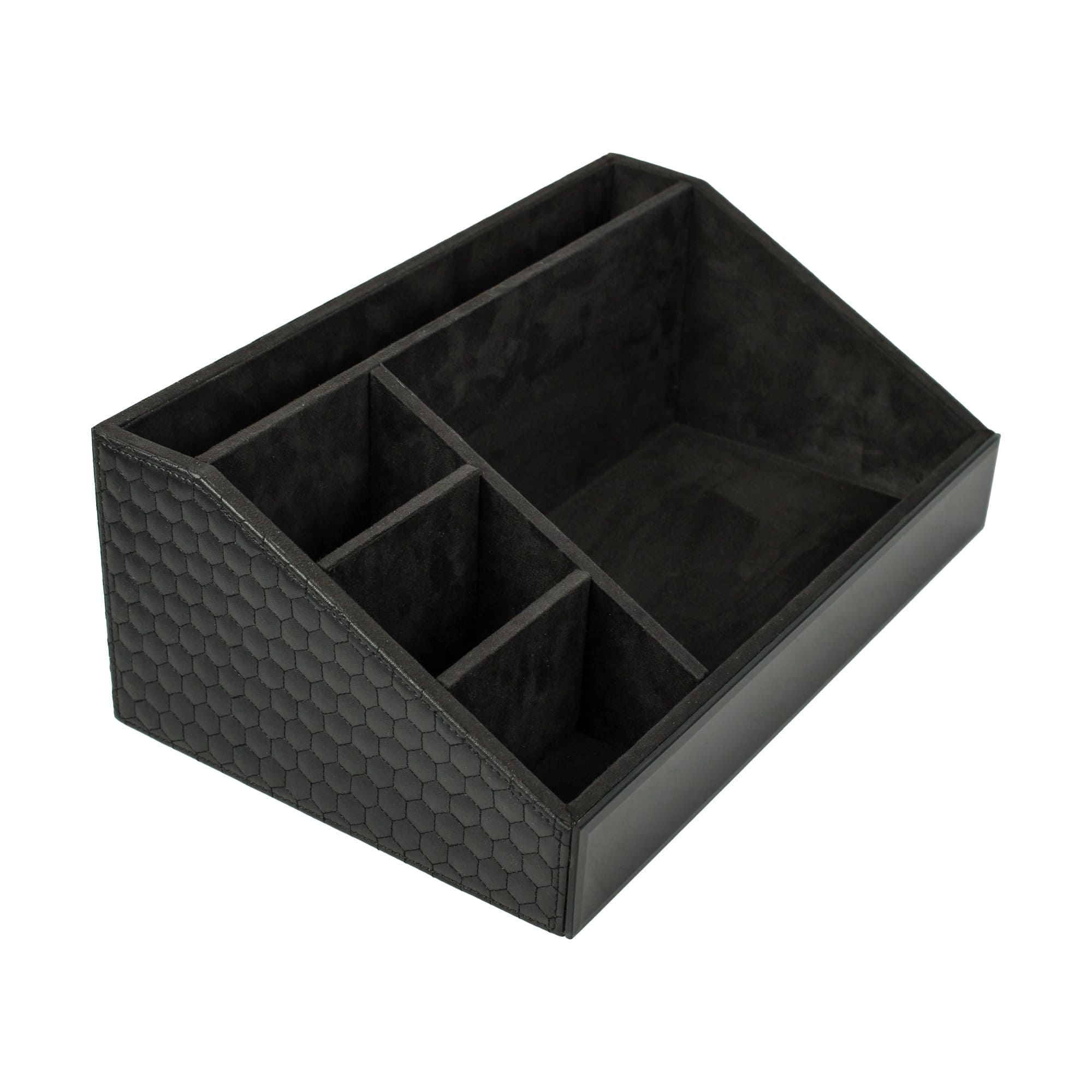 Premium Black Leatherite Stationery Desk Organizer With Tissue Box